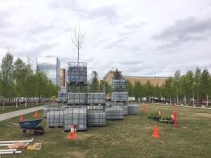 Mary Mattingly's "Arctic Food Forest," a living sculpture that functions similar to a small-scale ecosystem, exhibited in front of the Anchorage Museum as part of "The View From Up Here." May 2016, Zachariah Hughes