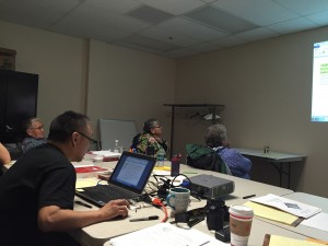 A group of Yup'ik translators meet to develop a glossary of election terms in Yup'ik. (Hillman/KSKA)