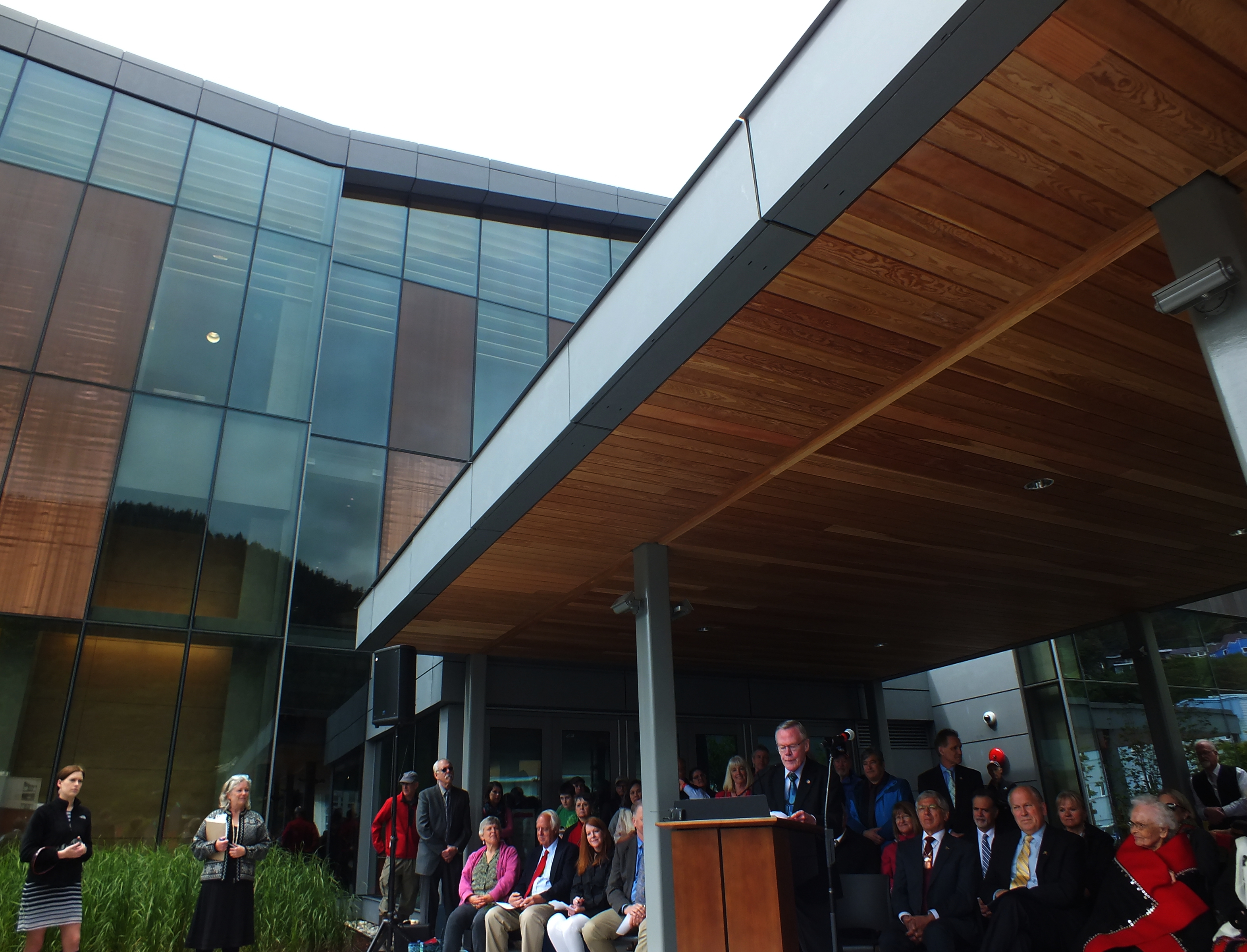 Juneau Sen. Dennis Egan addresses a crowd during the grand opening of the Father Andrew P. Kashevaroff Library, Archives and Museum on June 6, 2016. (Photo by Matt Miller, KTOO - Juneau)