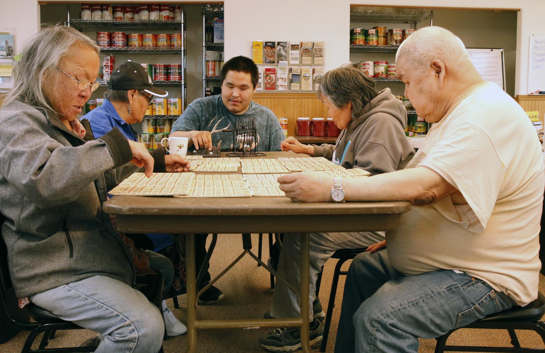 Elders play bingo at the ONC Senior Center. (Photo by Dean Swope, KYUK - Bethel)
