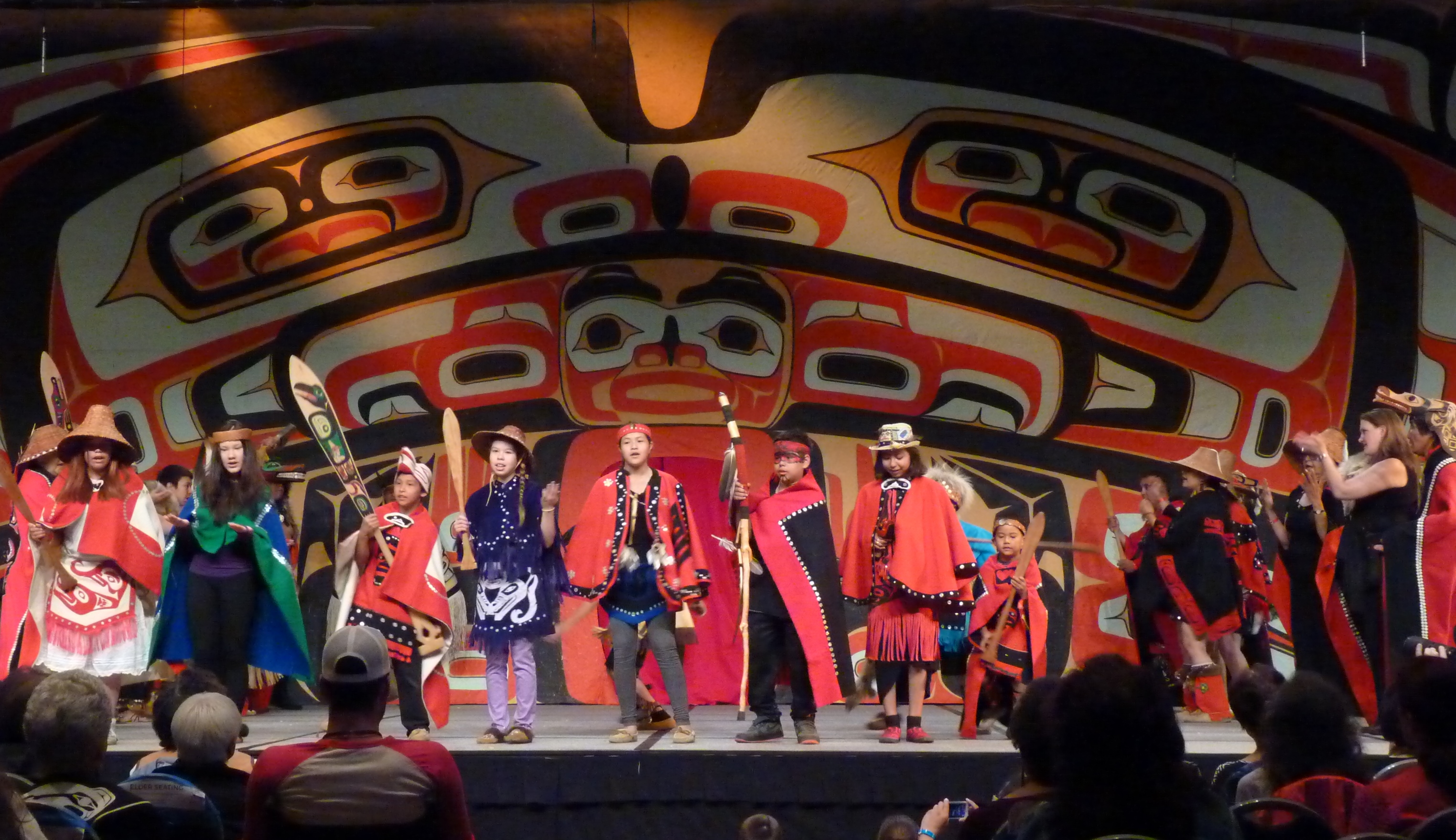Taku Kwaan dancers perform June 10 as part of Celebration 2016. The group is from Atlin, British Columbia, and included relatives from Juneau. (Photo by Ed Schoenfeld, CoastAlaska - Juneau)