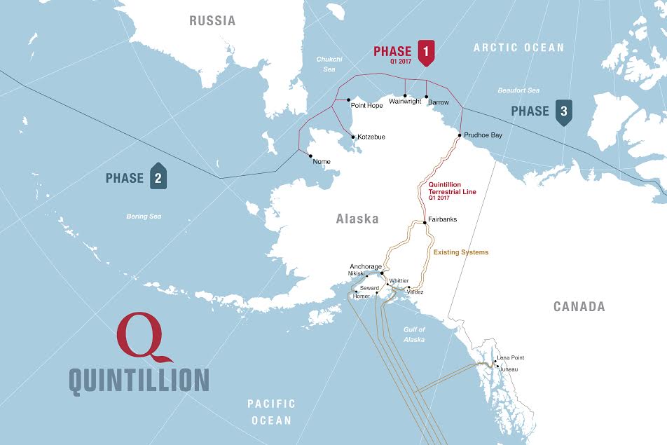 Both the subsea Arctic cable, and a terrestrial cable along the Dalton Highway, are seeing delays that could push the rollout of Quintillion’s ultrafast broadband network in rural Alaska to 2016 or beyond. (Image courtesy of Quintillion Networks)