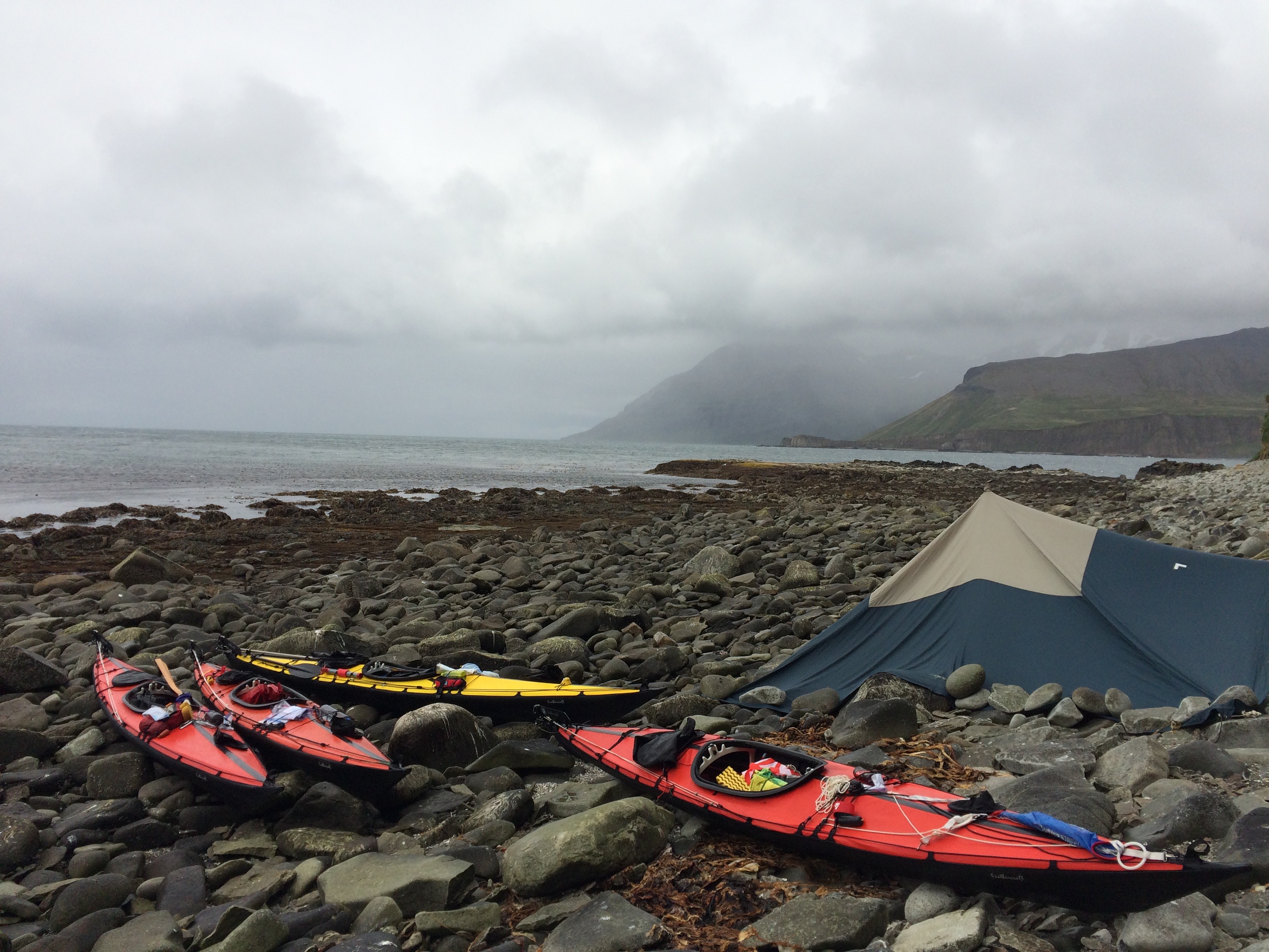 The kayak's used to go from Cold Bay to Unalaska (Photo courtesy of Takao Araiba)