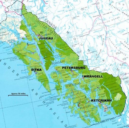 The Tongass National Forest makes up most of Southeast Alaska (Courtesy U.S. Forest Service)