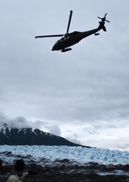 Though the area of the glacier under excavation is relatively safe, visitors and crews exercise considerable precaution due to shifting weather and surface conditions. Photo: Zachariah Hughes, Alaska Public Media.
