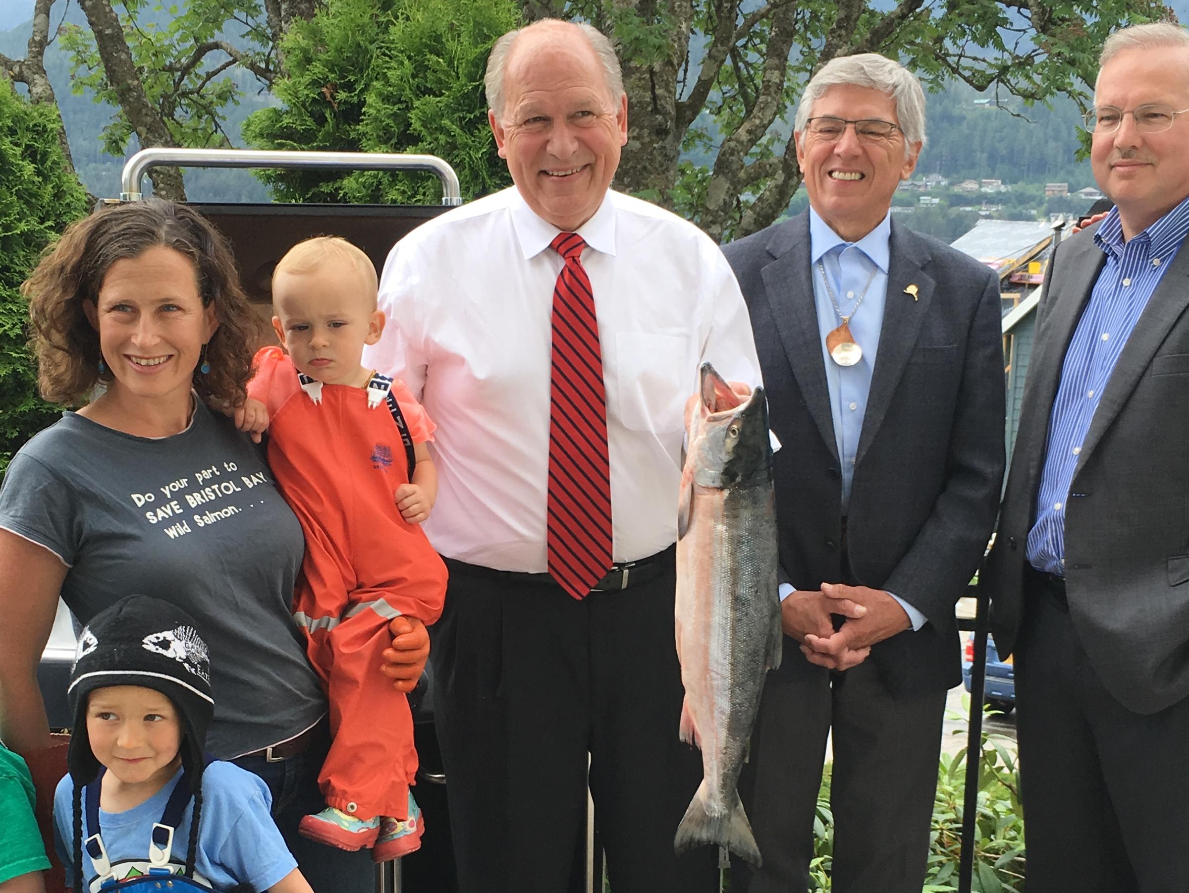 The two billionth commercial salmon in Bristol Bay's fishery was hand delivered to Alaska Governor Bill Walker. (Photo courtesy of Sharon Thompson)
