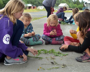 Girl Scouts study local plants in a botany work shop during a week-long camp. (Photo by Angela Denning, KFSK - Petersburg)