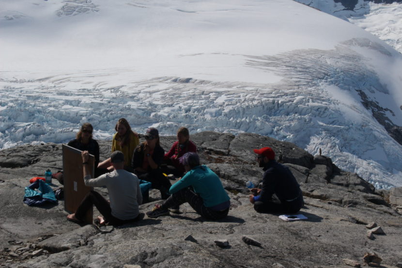 At Camp 18, when the weather permits, the classroom is outdoors. (Photo by Elizabeth Jenkins, KTOO - Juneau)