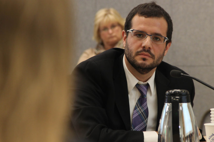 Nikos Tsafos of Enalytica warned lawmakers of major unkowns in a state-led gas line project. “If I were taking over a $50 billion project, I would be a lot more worried than I feel folks are worried,” he said. (Photo by Rachel Waldholz, Alaska’s Energy Desk - Anchorage)