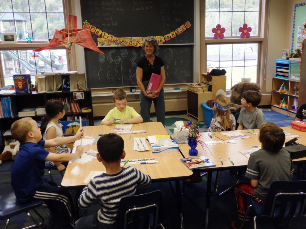 Denise Caposey teaches first graders at Skagway School. This school year is the first in 20 years in which enrollment is big enough to warrant single-grade elementary classrooms. (Photo by Emily Files, KHNS - Haines)