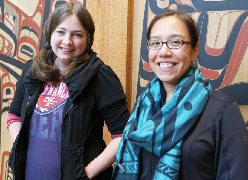 Sealaska Heritage’s Katrina Hotch, left, and Kathy Dye both worked on the recently-released Tlingit language app. (Photo by Lakeidra Chavis, KTOO - Juneau)
