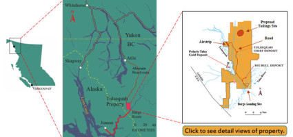 The Tulsequah Chief Mine is northeast of Juneau, just across the border in British Columbia. (Map by Chieftain Metals)