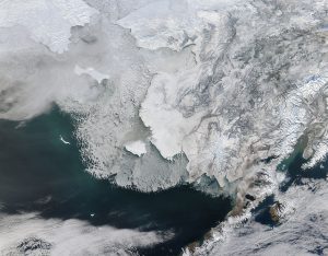 A satellite view of the Bering Strait, take in February 2014. (Photo: NASA)
