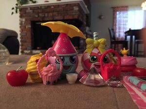 Rusty and Lola display a small portion of their Shopkins toys. 