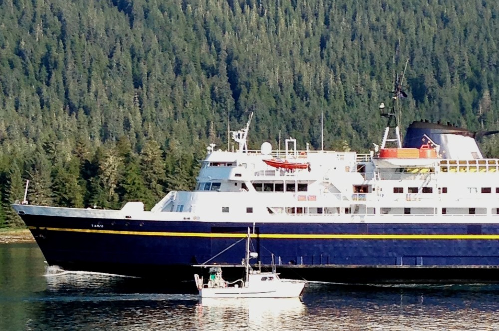 The ferry Taku sails into the Wrangell Narrows on its way south in 2014. It’s since been pulled out of service and is being stored until it can be sold. (Ed Schoenfeld, CoastAlaska News - Juneau)
