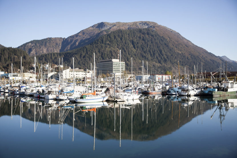 Boats lined up in Harris Harbor on a sunny, clear day Wednesday, Oct. 12, 2016 in downtown Juneau, Alaska. (Photo by Rashah McChesney, Alaska’s Energy Desk - Juneau)