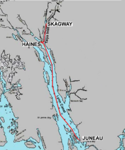 The path of the Lynn Canal fiber-optic cable. (AP&T)