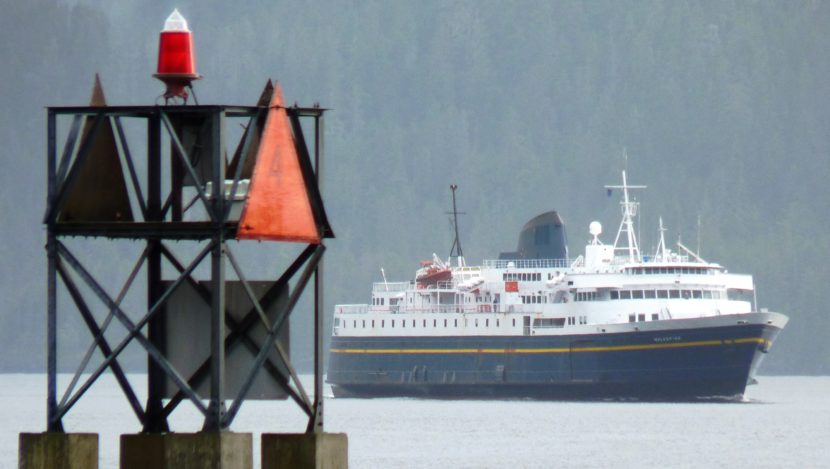 The ferry Malaspina makes a rare appearance near downtown Sitka in 2010. A new report suggests a public corporation be formed to manage ferry operations. (Photo by Ed Schoenfeld, CoastAlaska News)