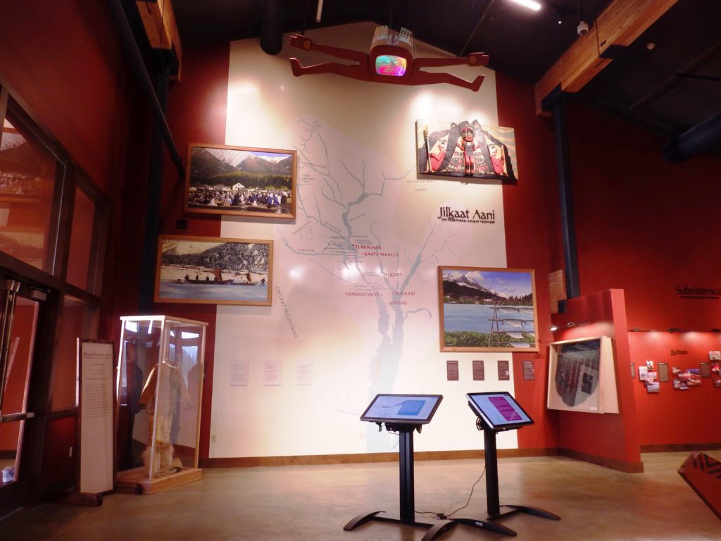 The Chilkat Cultural Landscape Map, the introductory exhibit in the heritage center. (Photo by Emily Files, KHNS - Haines)