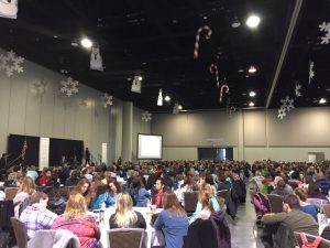 Anchorage teachers and staff gathered at the Dena'ina Center on Nov. 11, 2016 to have conversations about racial equity in education. (Hillman/Alaska Public Media)