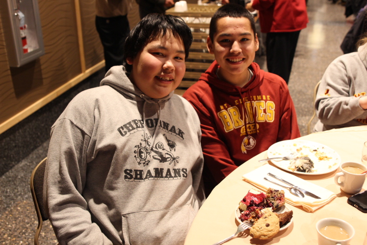 Moses Wiseman and Christian Charlie are students at Mt. Edgecumbe High School. Wiseman is from Chefornak and charlie is from Marshall, both small villages in the Yukon-Kuskokwim Delta. (Photo by Emily Russell, KCAW - Sitka)
