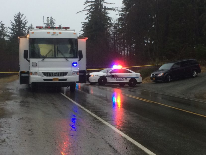 A 38-year-old Juneau man was injured in an officer-involved shooting and medevaced to Seattle. Juneau police originally responded to a vehicle crash early Saturday morning. (Photo by Quinton Chandler, KTOO - Juneau)