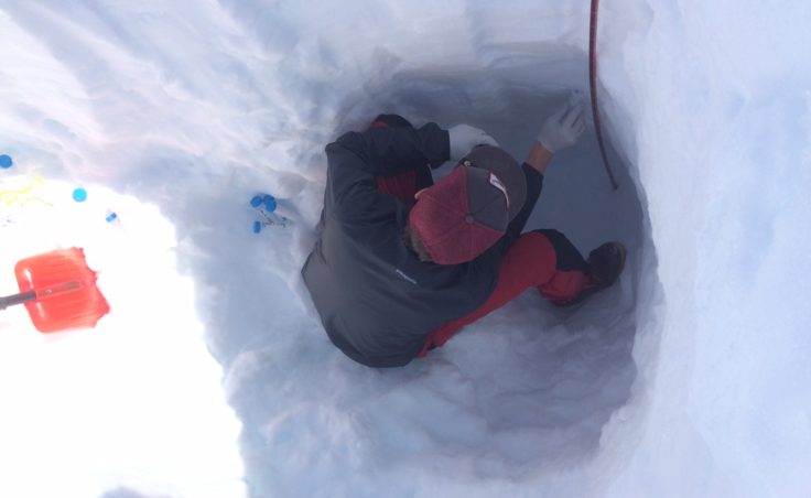 Each of the snow pits dug during the sampling effort were about three feet deep. (Photo courtesy UAS)