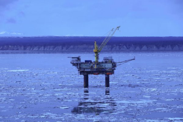 An oil platform in ocean