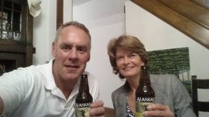 Interior Secretary Zinke posted this photo of Sen. Murkowski and him drinking two Alaska Brewing Company pale ales on Thursday. (Twitter photo from Ryan Zinke)