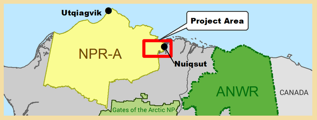 A map shows where ConocoPhillip's Willow oil project would be located -- on the eastern edge of the National Petroleum Reserve-Alaska.