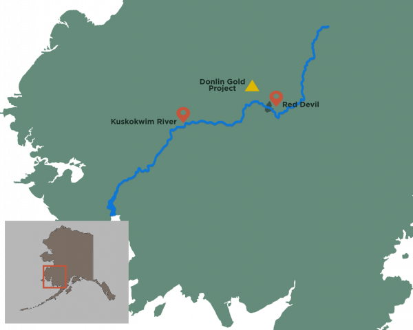 Map of Red Devil and Donlin Mine on the Kuskokwim