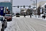 Crossing the street in downtown Anchorage