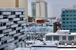 Snow-covered rooftops in downtown Anchorage