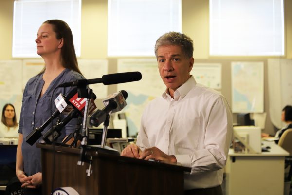 Mayor Ethan Berkowitz at a COVID-19 press conference in Anchorage in March.