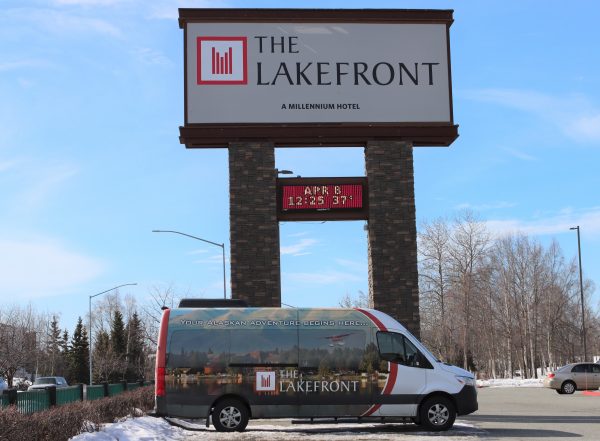 A hotel sign says The Lakefront