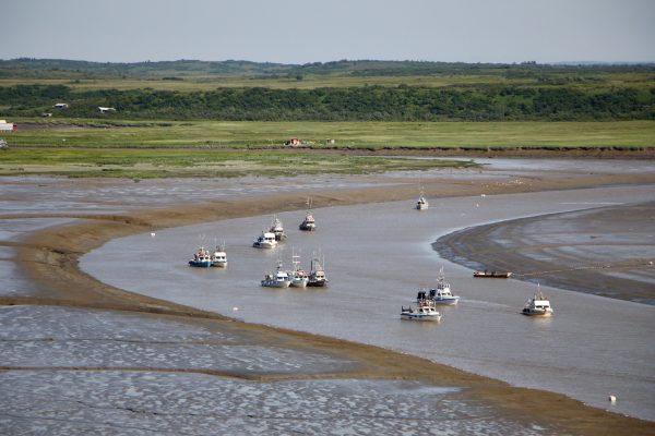 Boats in a sweeping bend in a river