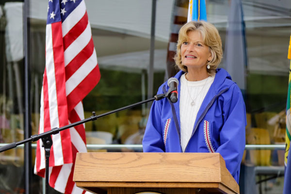 Senator Lisa Murkowski speaking at the August 26, 2020, opening ceremony for the Operation Lady Justice Task Force Cold Case Office in Anchorage, Alaska. (Jeff Chen/Alaska Public Media)