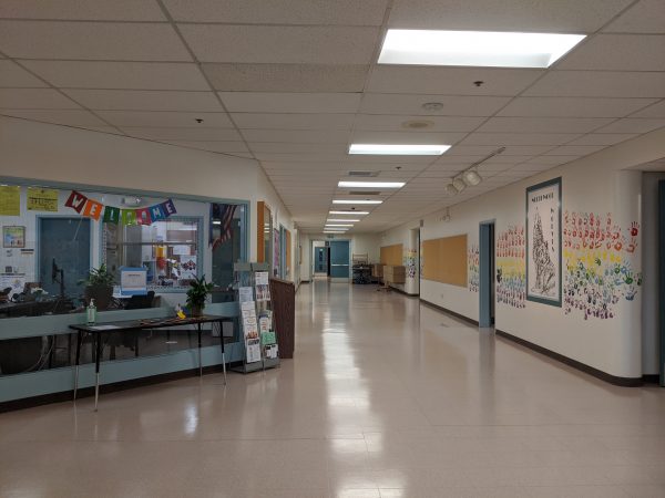An empty hallway in an elementary school