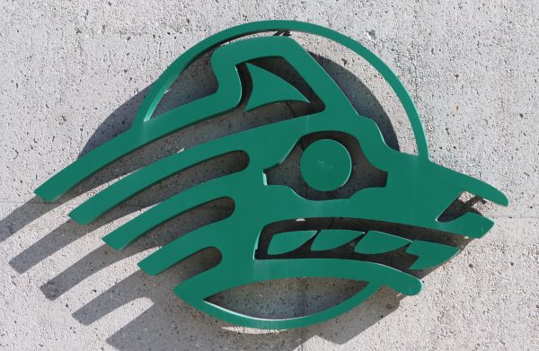 The Seawolf logo outside of the University of Alaska Anchorage Student Union.