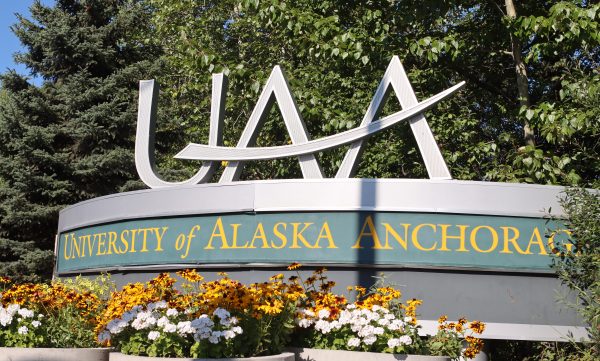 The University of Alaska Anchorage sign photographed outside.