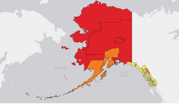 A map of Alaska in all red