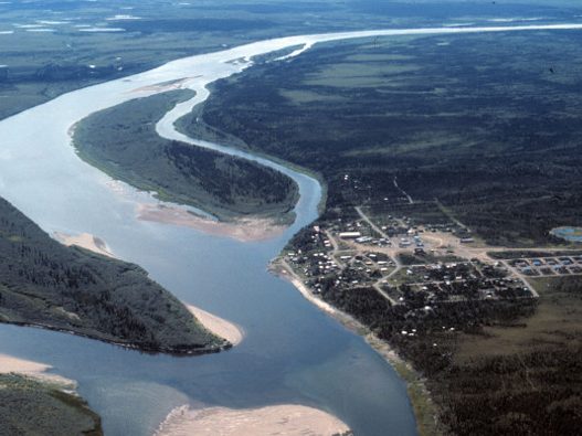The community of Ambler along the Kobuk river as seen from the air