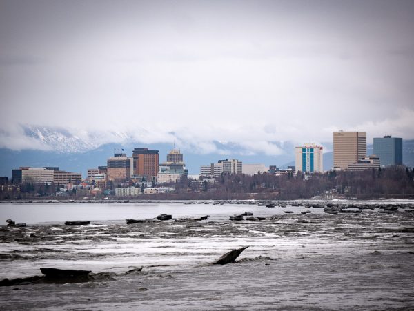 A view of Anchorage's skyline from the sea