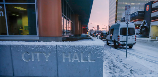 the corner of the City Hall building