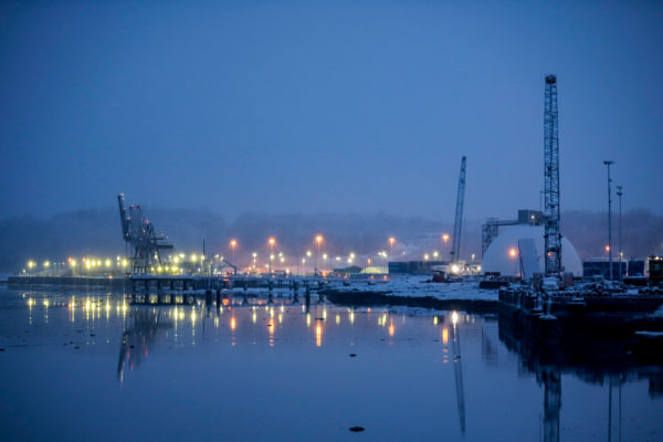 the port of anchorage in the evening