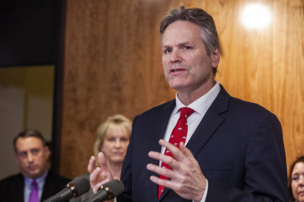 Gov. Mike Dunleavy at the Capitol in Juneau in 2019.