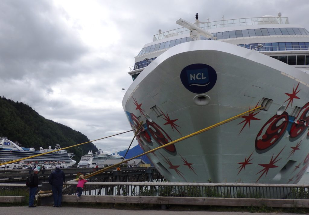 The bow of a white cruise ship