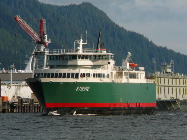 A large green ferry