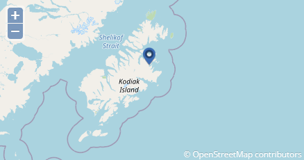 A map shows Kodiak Island and a purple line goes around it.