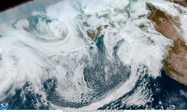 weather system from satellite view headed for Alaska